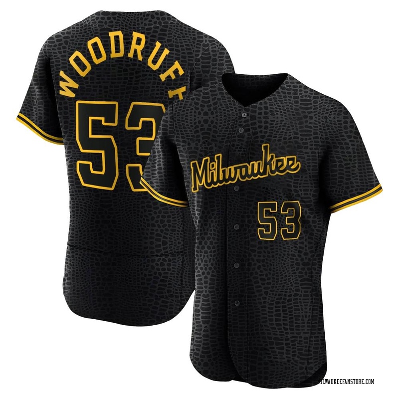 Nike Men's Milwaukee Brewers Brandon Woodruff #53 Cream Cool Base Jersey