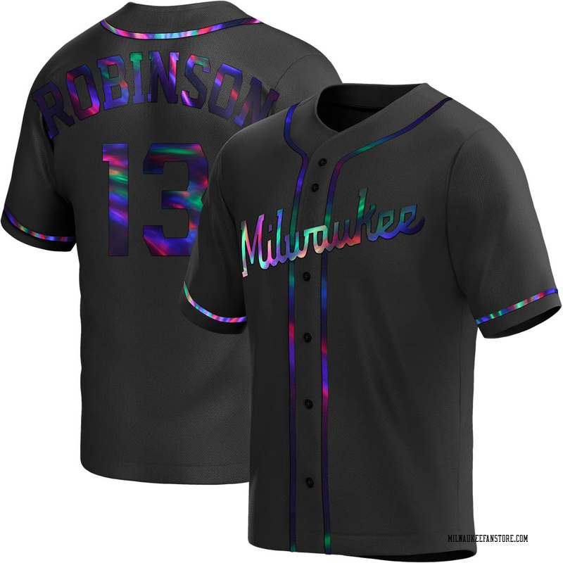 Glenn Robinson Men's Milwaukee Brewers Alternate Jersey - Black Holographic Replica