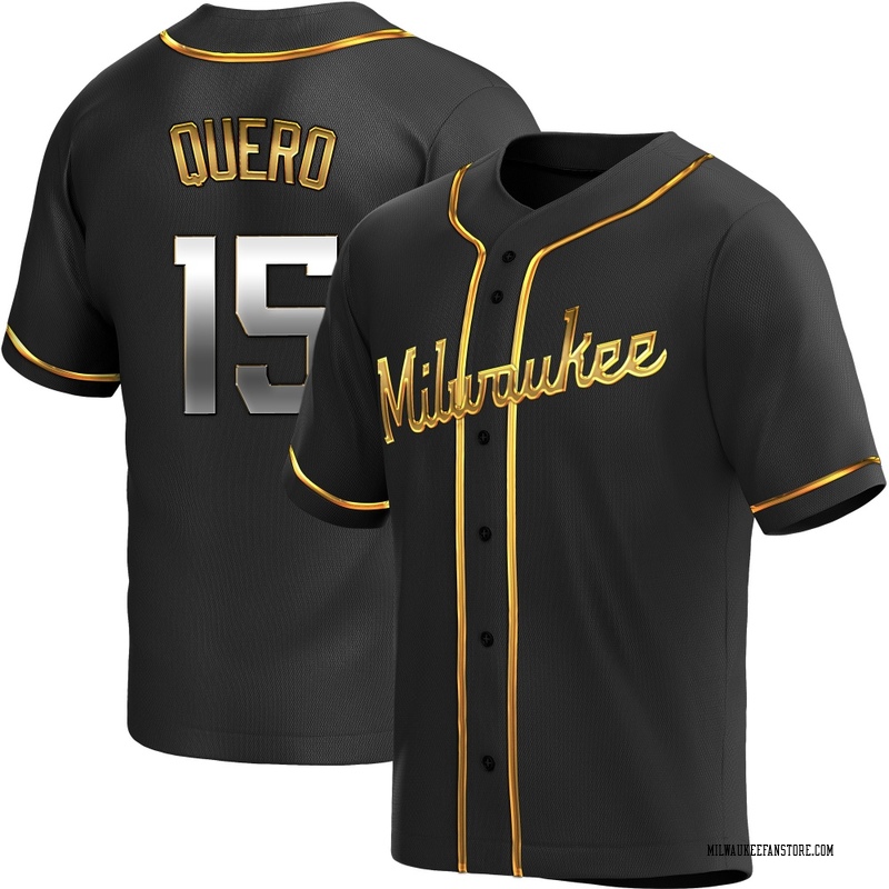 Jeferson Quero Men's Milwaukee Brewers Alternate Jersey - Black Golden Replica