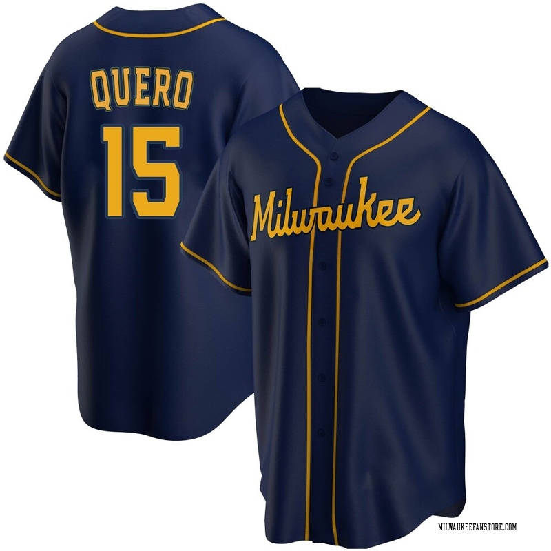 Jeferson Quero Men's Milwaukee Brewers Alternate Jersey - Navy Replica