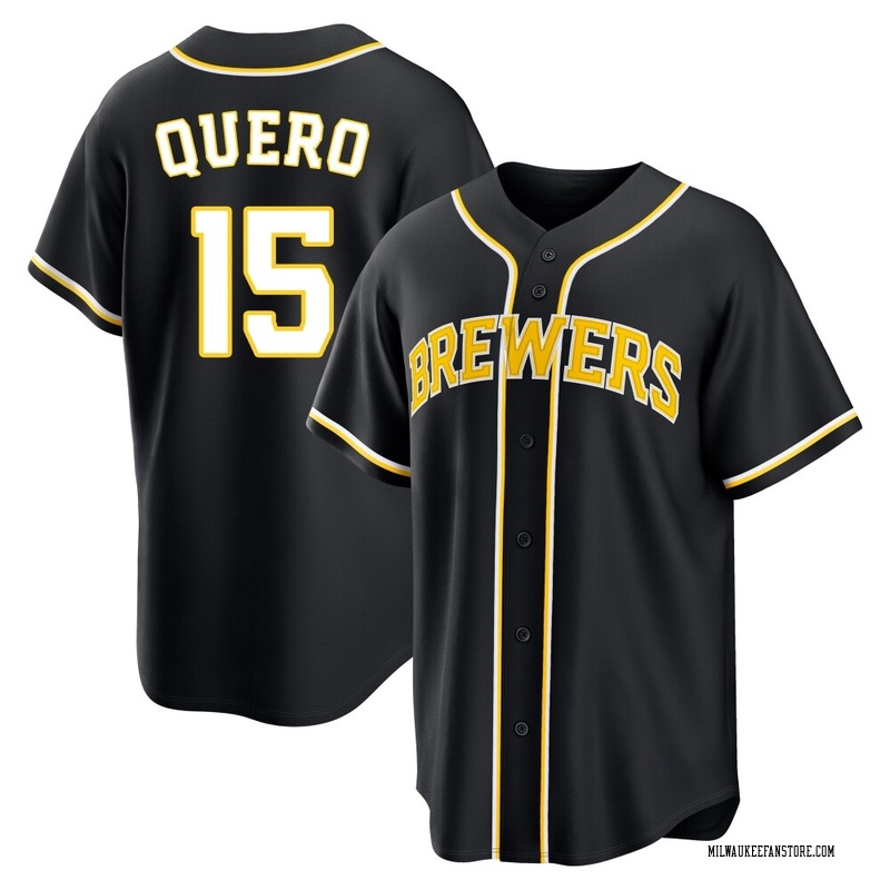 Jeferson Quero Men's Milwaukee Brewers Fashion Out Jersey - Black Replica