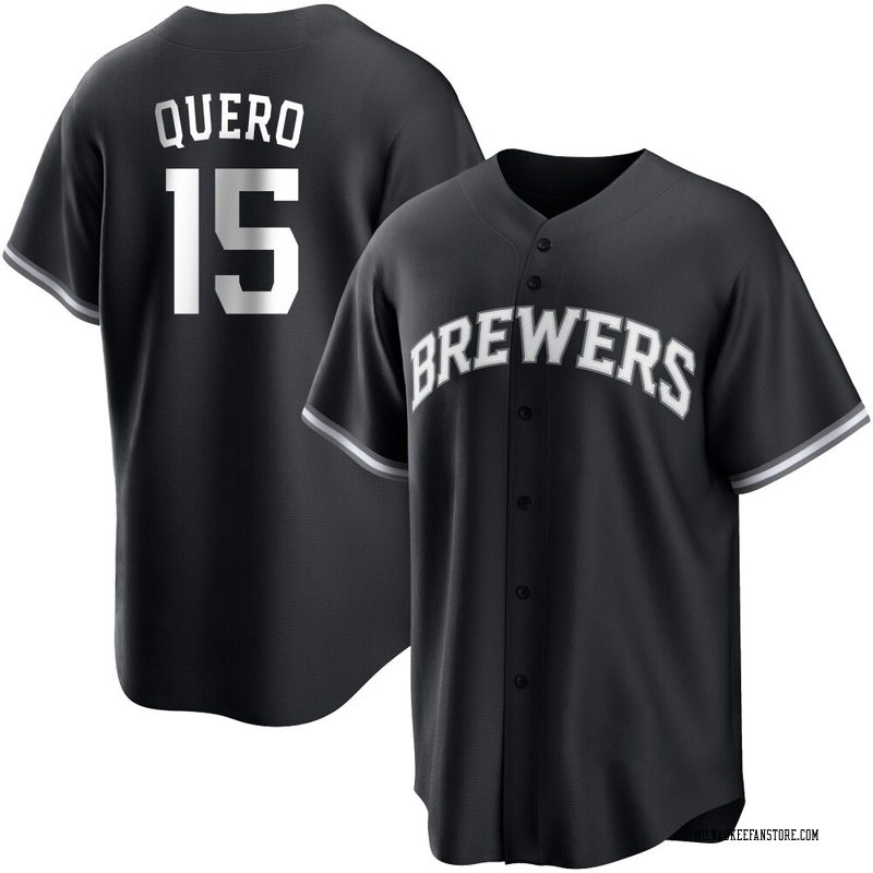 Jeferson Quero Men's Milwaukee Brewers Jersey - Black/White Replica