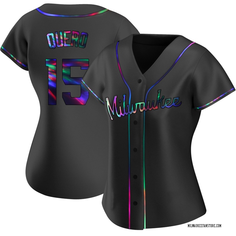 Jeferson Quero Women's Milwaukee Brewers Alternate Jersey - Black Holographic Replica