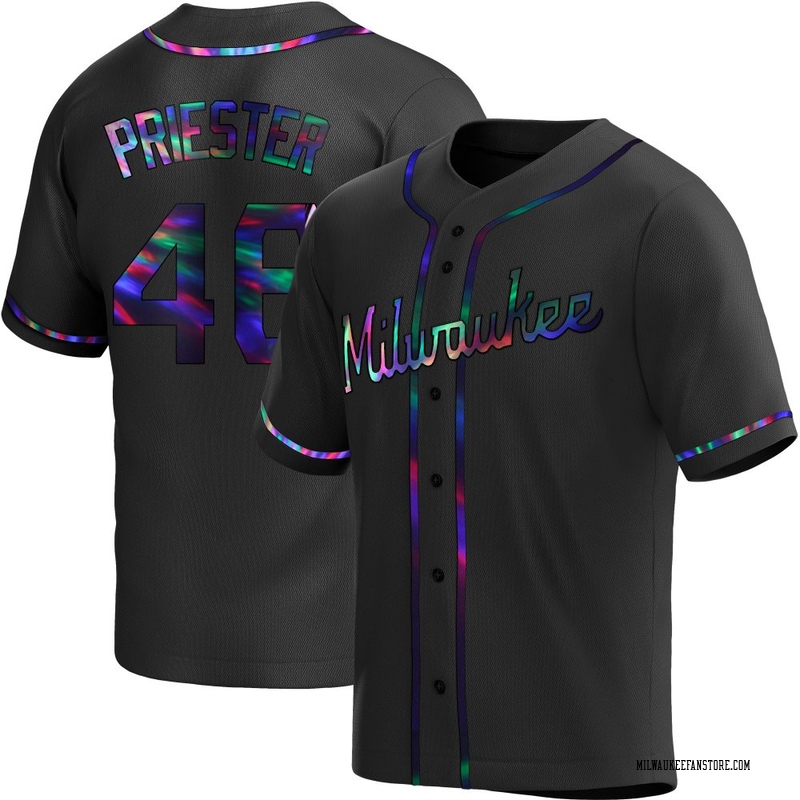 Quinn Priester Men's Milwaukee Brewers Alternate Jersey - Black Holographic Replica