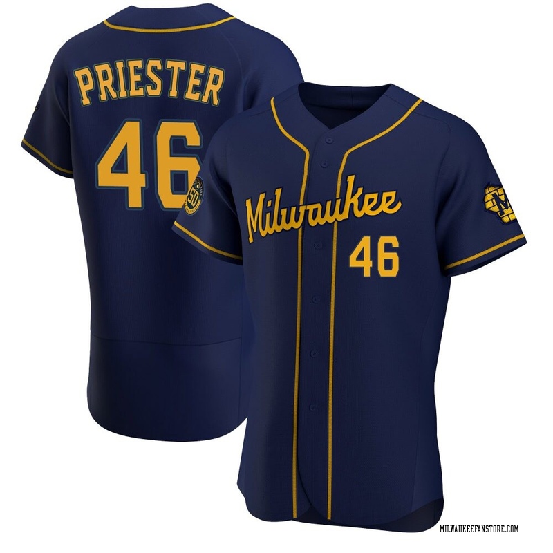 Quinn Priester Men's Milwaukee Brewers Alternate Jersey - Navy Authentic