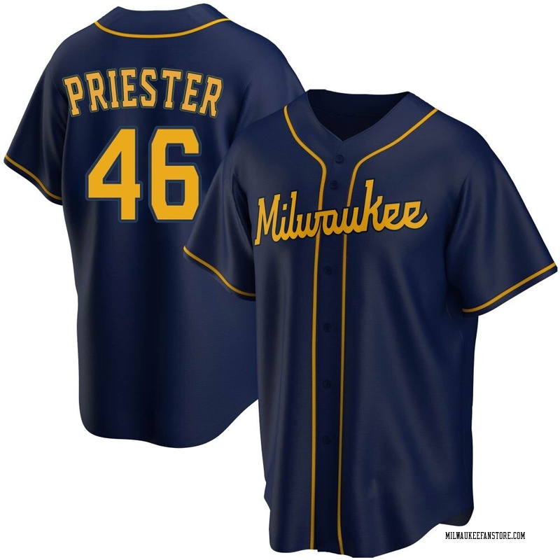 Quinn Priester Men's Milwaukee Brewers Alternate Jersey - Navy Replica