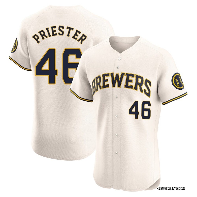 Quinn Priester Men's Milwaukee Brewers Home Jersey - Cream Elite