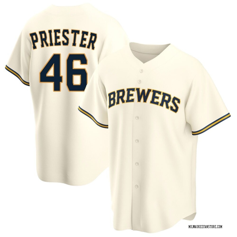 Quinn Priester Men's Milwaukee Brewers Home Jersey - Cream Replica
