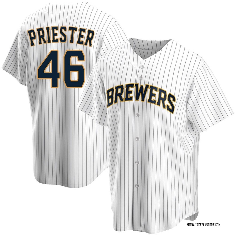 Quinn Priester Men's Milwaukee Brewers Home Jersey - White Replica