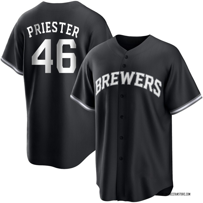 Quinn Priester Men's Milwaukee Brewers Jersey - Black/White Replica