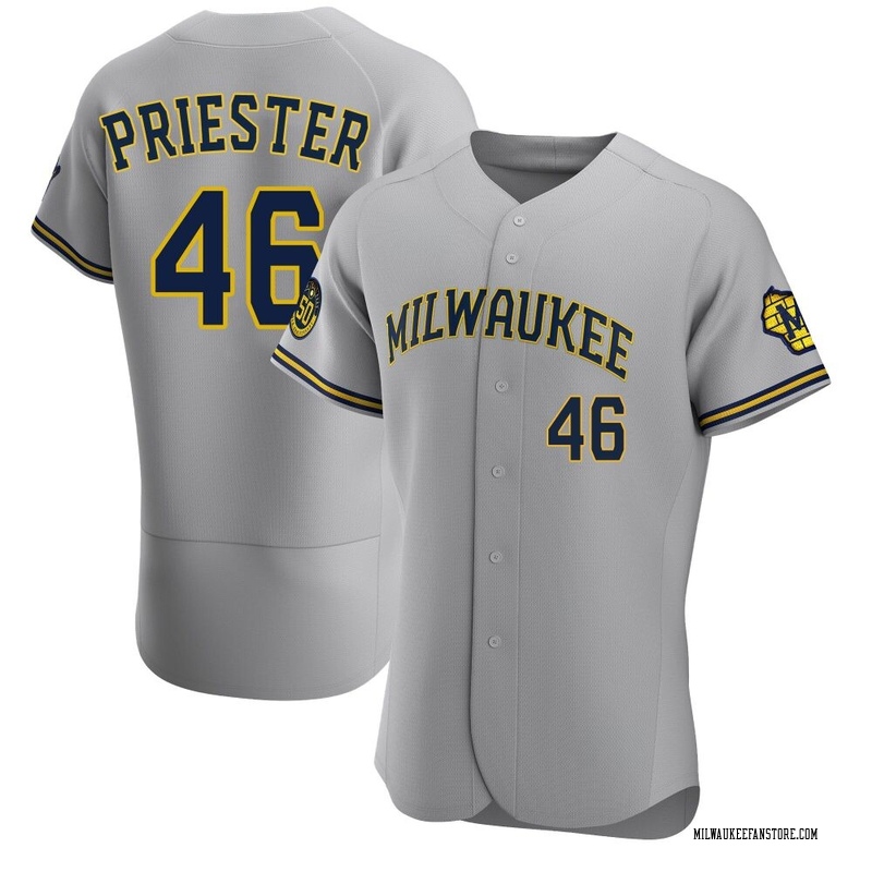 Quinn Priester Men's Milwaukee Brewers Road Jersey - Gray Authentic