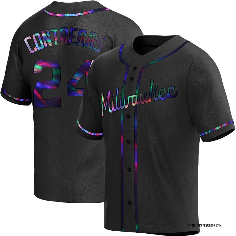 William Contreras Youth Milwaukee Brewers Alternate Jersey - Black Holographic Replica